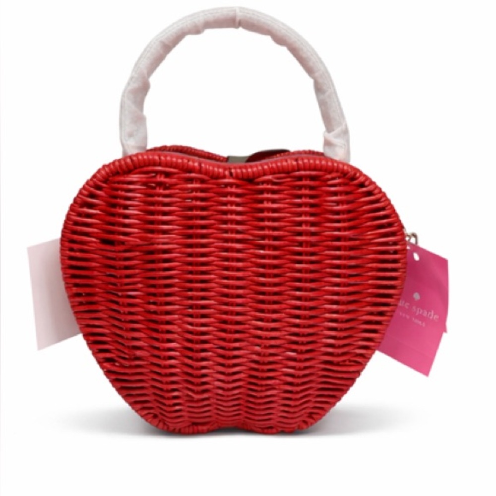 ☀️KATE SPADE HONEYCRISP APPLE WICKER PURSE * Novelty * NWT - Picture 2 of 6